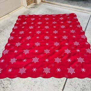 Pem America Holiday Christmas Winter Snowflake Queen Quilt Red Silver Embroidere